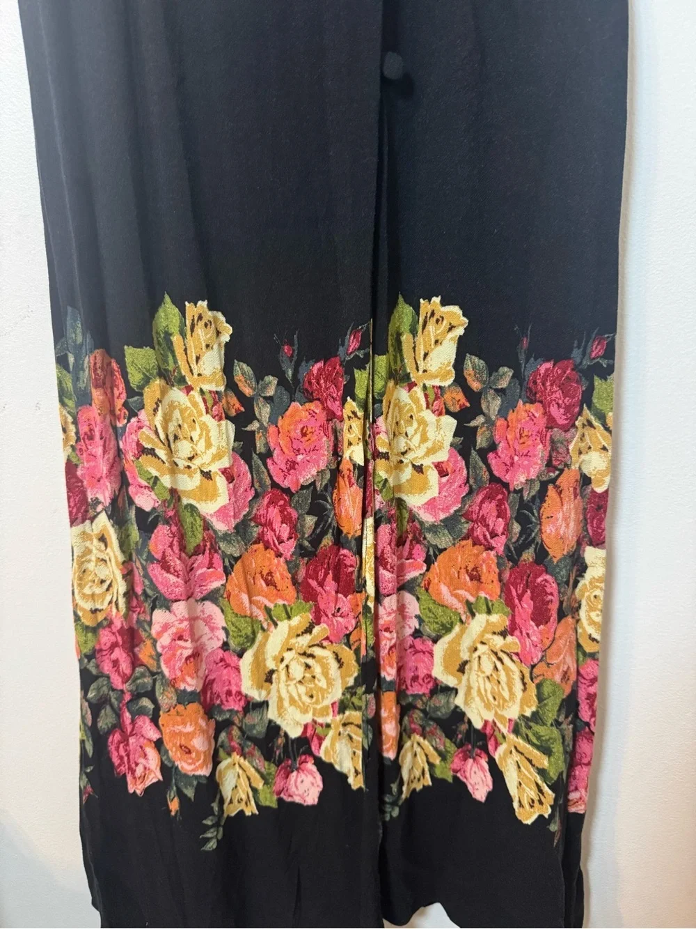 Free People Floral Midi Dress Black Boho Button Front Small